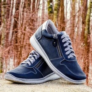 Women's Casual Navy Perforated Lace-Up Sneakers